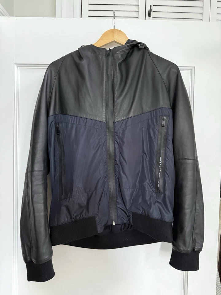 Givenchy logo print hooded jacket (M 48 size), lambskin leather, black/blue - Image 2 of 4