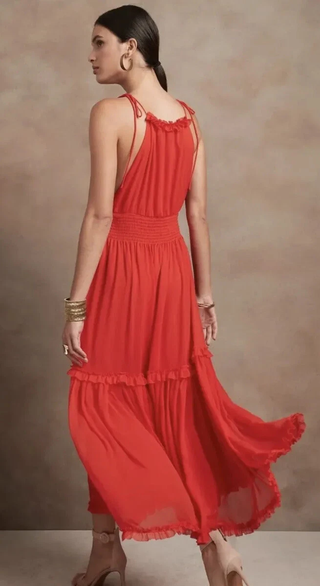 ABITO NUOVO CON ETICHETTE REPUBBLICA BANANA ARRICCIATO MAXI FESTA VACANZE VALENTINO TAGLIA XL ROSSO