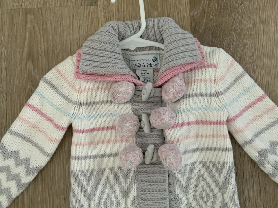 Polly & Friends Girl’s Size 12 Months Gorgeous Pink & Gray Sweater Coat - Image 3 of 4