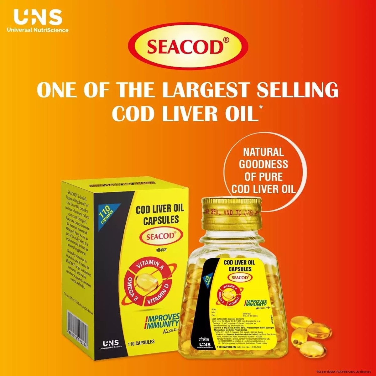 SeaCod Cod Liver Oil Capsules Pack of 110 Capsules (MFR: UNS