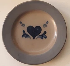 VTG Rowe Pottery Works Salt Glaze Plate Dish Valentine's Day Blue Heart
