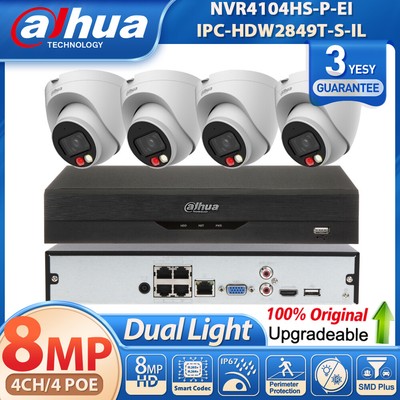 NEW ! Dahua 4CH 4 POE NVR 8MP 4K Dual Light MIC Security IP Camera System Lot