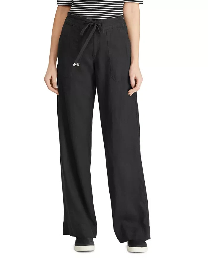 LAUREN Ralph Lauren L42029 Womens Polo Black Linen Wide-Leg Pants