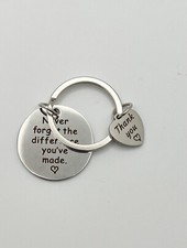 Silver Circle and Heart Teacher nurse key chain with special Thank you message