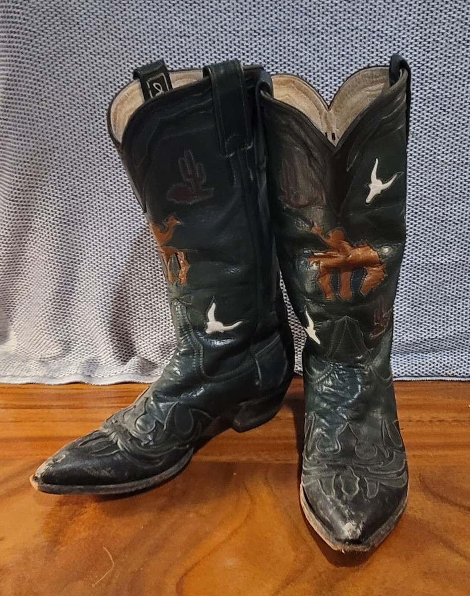 Vtg Larry Mahan Black Leather Cowboy Boots SIze 11 B, made in Texas Larry Mahan | Shoes | Larry Mahans Mens Cowboy Boots | Poshmark main image 3