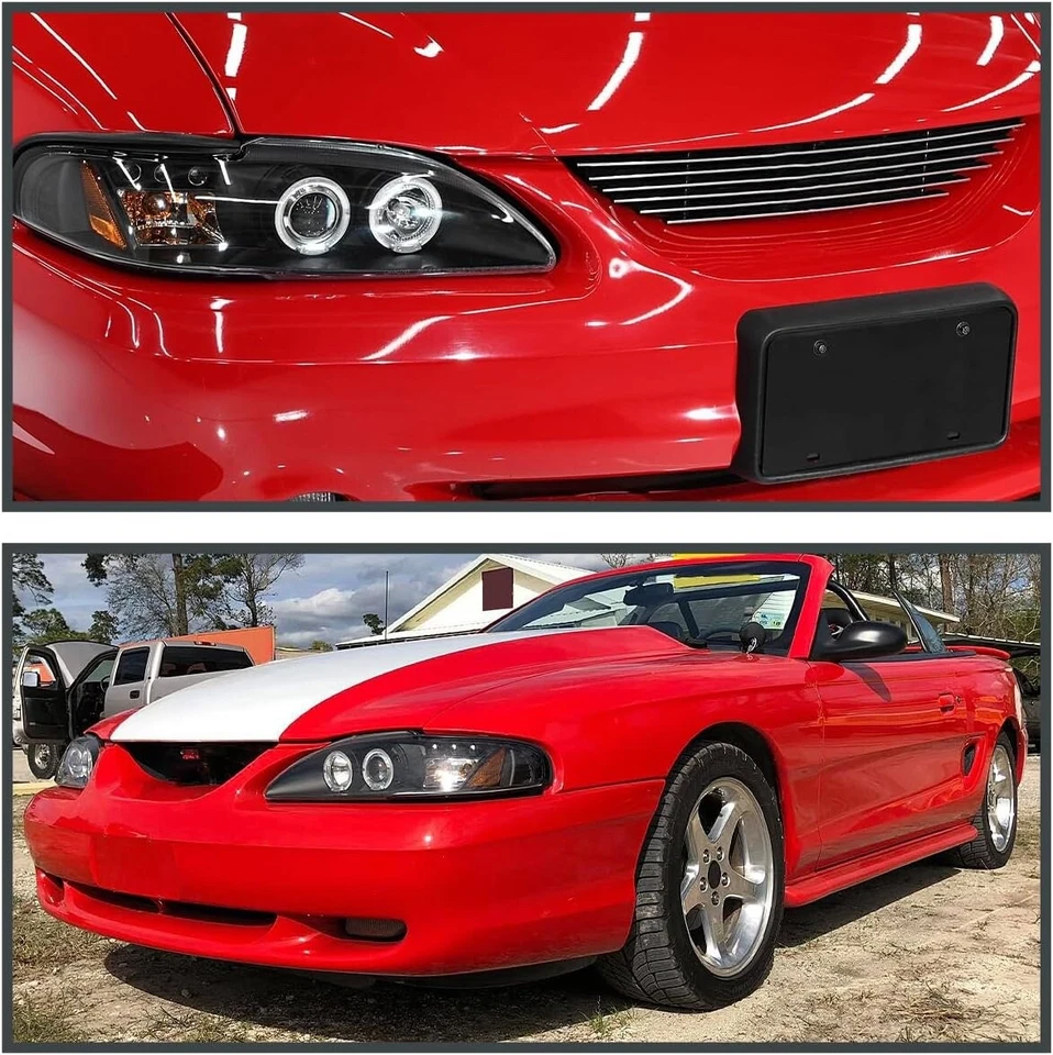 Conjunto de par de faros proyectores LED SVT negros para Ford Mustang GT 1994-1998 Foto 2 de 4