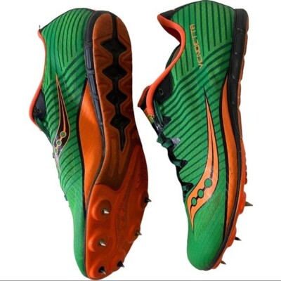 Saucony Vendetta 2 Mens Slime Orange Running Cleats Spikes  display picture 2