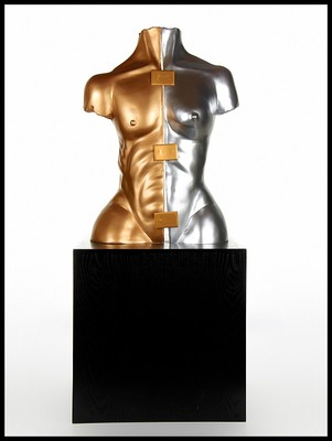 XL Deko Modern Art Skulptur ''TORSO'' abstrakt Büste gold/silber 90 cm ho Neu-16