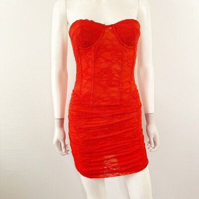 chinese dress ladies Furlla Women Chic Orange Strapless Bodycon Homecoming Dress with Lace Trim  – Furlla Official main image 1