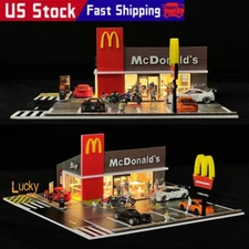 1/64 Diorama Model Car Garage Model LED Lighting City Building Scene Model Toy