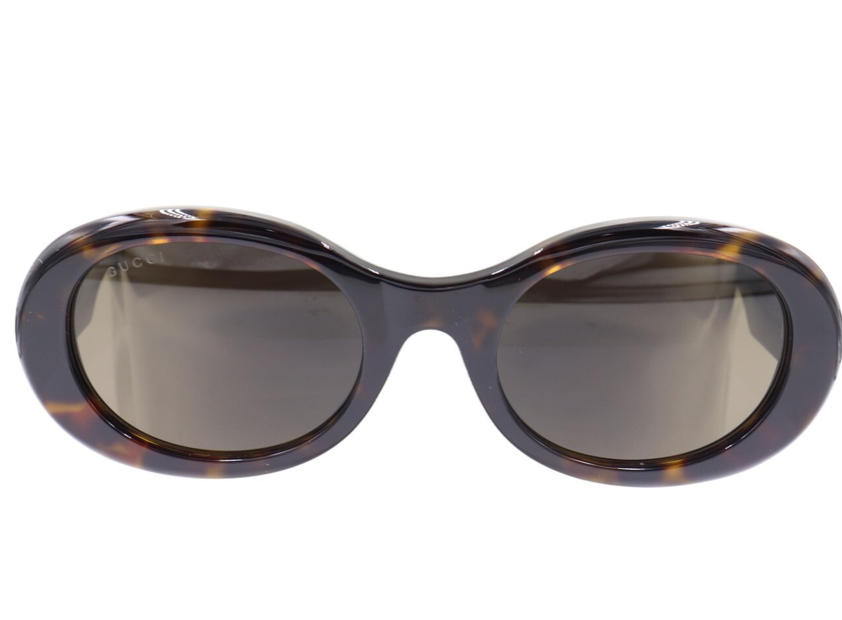New Gucci Women Oval Polished Havana Brown Sunglasses GG1587S 002