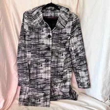 Willi Smith Mid Length Black/White Abstract Peter Pan Collar Jacket Womens L