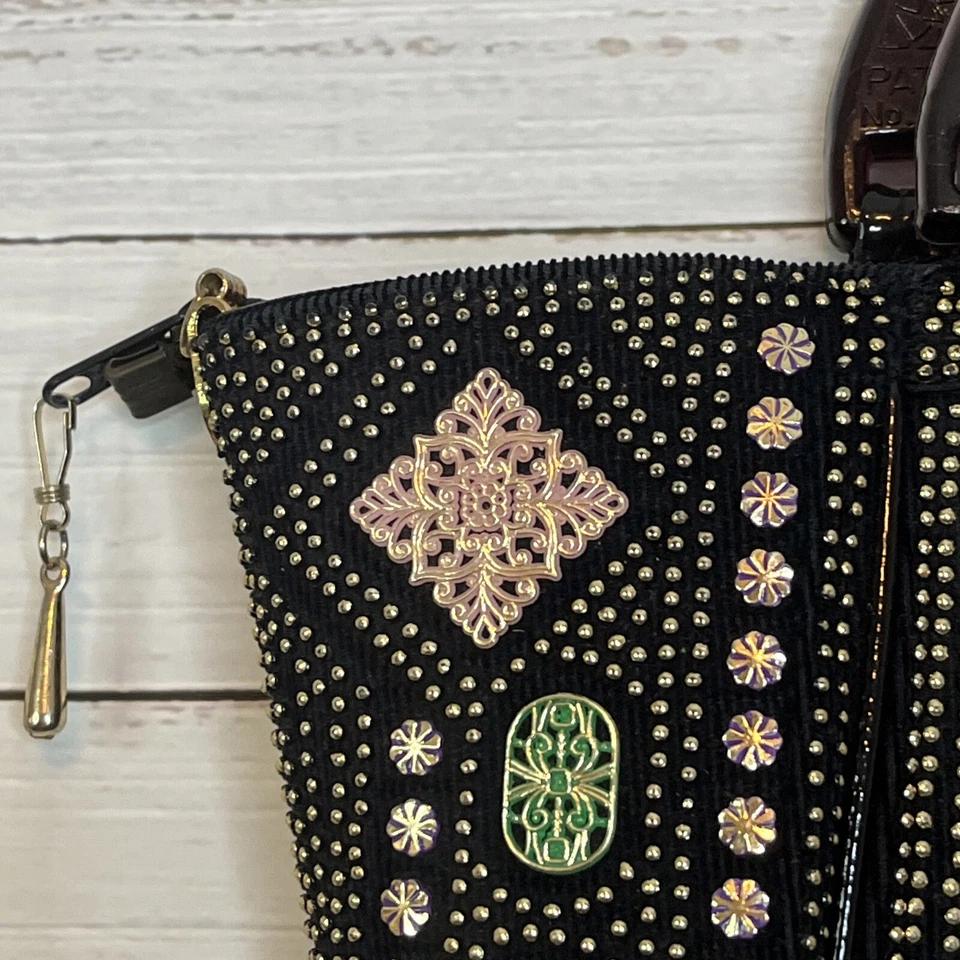 Bolso de Mano Vintage con Cuentas Multicolor Mango de Baquelita Negro Patente Fondo Corea Foto 2 de 4