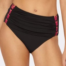Bleu by Rod Beattie Ruched Strappy-Side High-Waist Bikini Bottoms Black 4 6 NWT