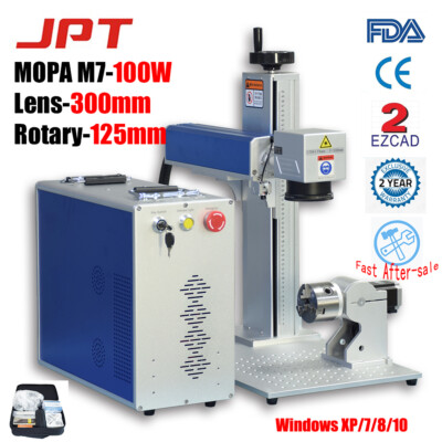 100W JPT MOPA Fiber Laser Marker Engraver Cutting Lens 300mm Rotary #125 EZCAD2