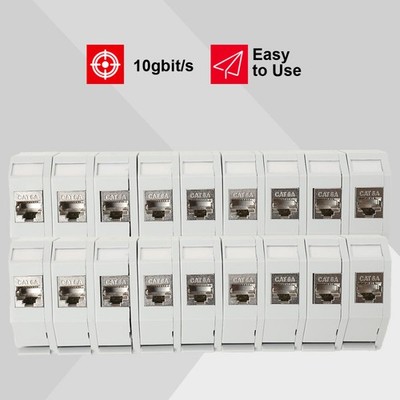 16x CAT6A Keystone Modul 16x Hutschienenadapter Set passt auf genormte Hutschien