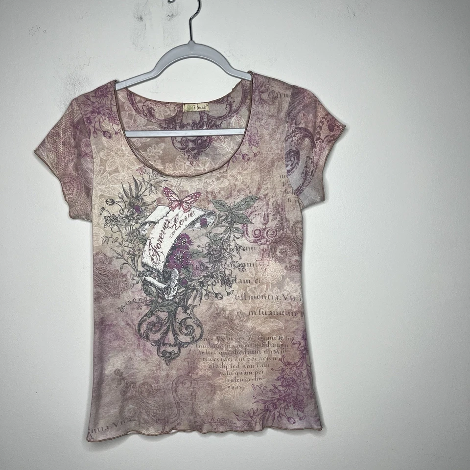 Camiseta B Friends Gráfica Mujer Mediana Multicolor Babydoll Top De Colección Años 90 Y2K Foto 3 de 4