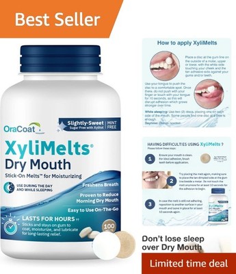 Moisturizing XyliMelts for Dry Mouth - Non-Acidic, Sugar-Free Discs, 100 Count