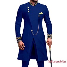 Men Ethnic Style Embroidery Jacket Pants 2 Piece Set African Suits Formal Outfit