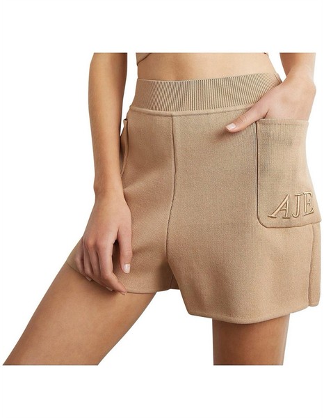 AJE Mia Tan Dress Shorts Crepe Knit Party Casual  Size M #37781