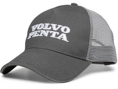 Volvo Penta Trucker Hat, Gray and Gray Mesh, Embroidered Logo Cap, Snapback