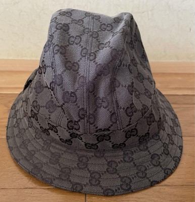 A-KTオシャレ！中古。GUCCIバケット風ハット。グレー、Lsize GUCCI GG Pattern Bucket Hat Cap Black Canvas Size M Black | eBay