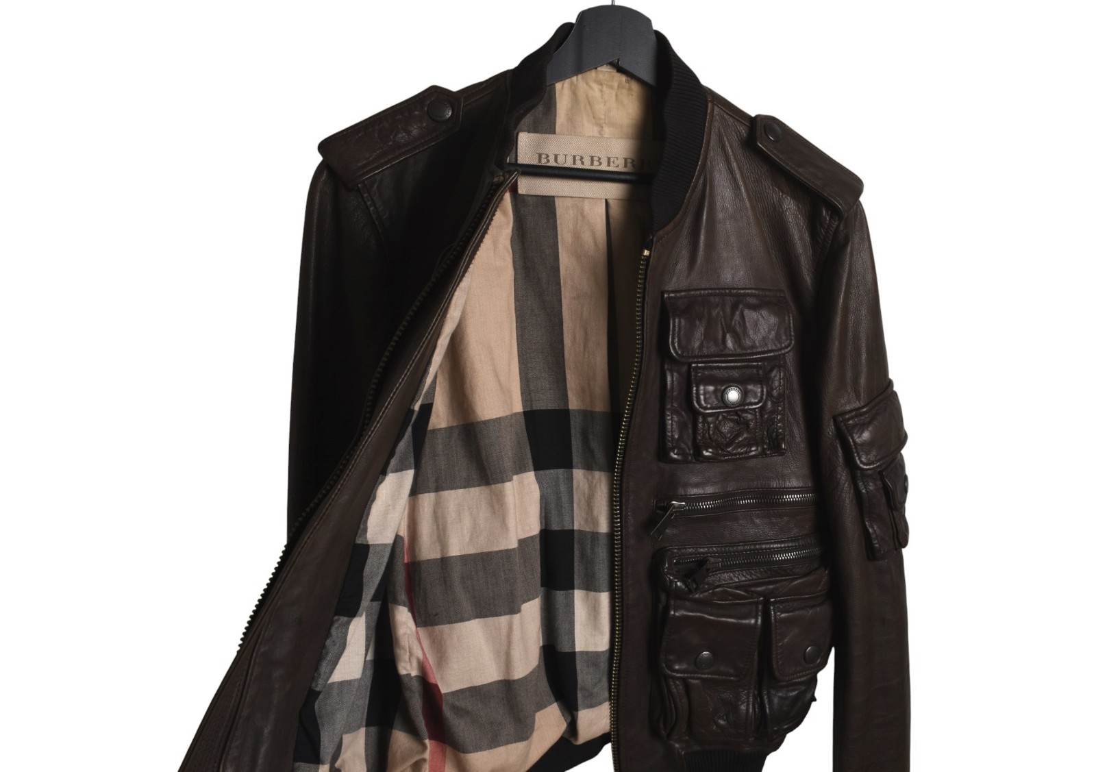 Vintage Burberry Brit Men's Leather Jacket, Multi Pocket, Medium image 6