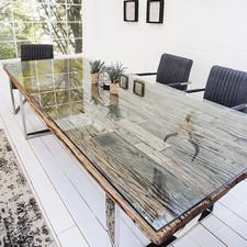Massivholz Esstisch BARRACUDA AUSWAHL antik Teak Massivholz Stahl Kufenfuß Tisch