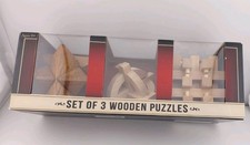 Set of 3 Wooden Puzzles New In Box Gift Brain Teaser Game Challenge