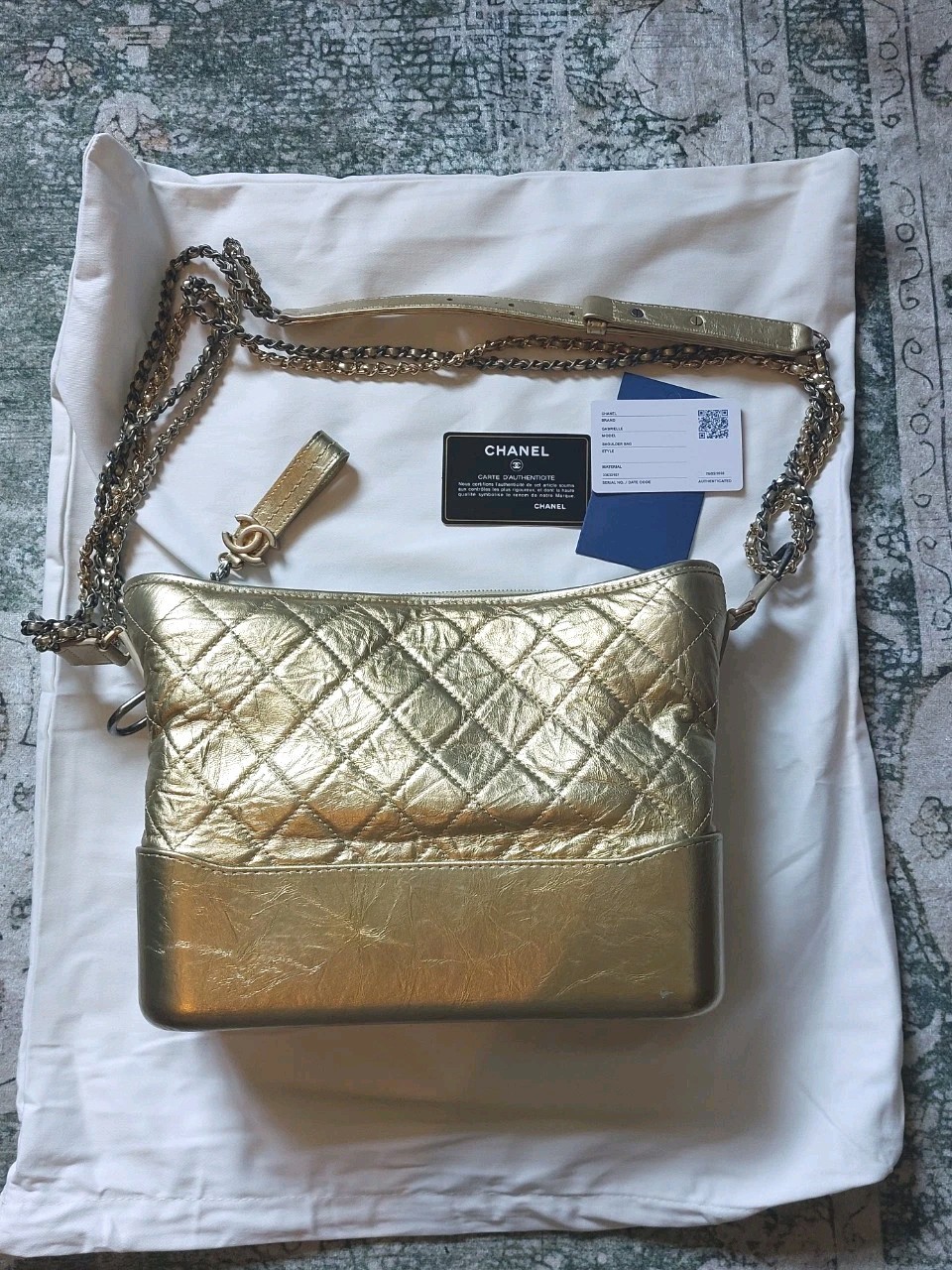 CHANEL GOLD 2017 GABRIELLE LARGE QUILTED SHOULDER BAG Ebay Athenticated! 6K new!