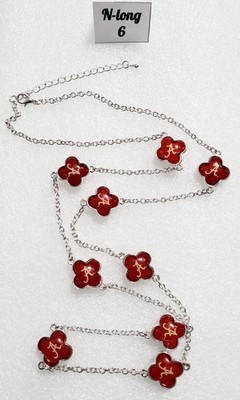 Red Clover-Shaped Motif Necklace with a Gold-Colored ''A'' Logo