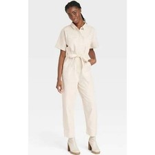 Universal Thread Utility Jumpsuit Women 10 Beige Boiler Suit Safari Minimalist