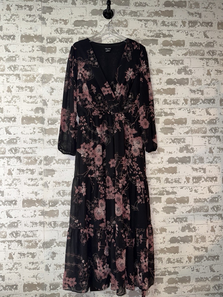 chinese dress ladies City Chic Women's Apparel Women's Plus Size Long Sleeve WRAP Printed Maxi  Dress, Luna Floral, M at Amazon Women's Clothing store