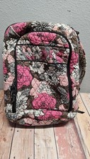 Vera Bradley Quilted Floral Backpack Pink Brown White Black Book Bag Travel