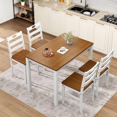 Kitchen Table and Dining Room Table Set, Wood Elegant Kitchen Sets for 4 Walnut