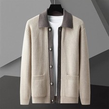 2025Spring New Youth Trend Turn-down Collar Knit Cardigan Men Casual Versatile S