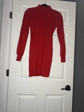 Anrabess Sweater Dress Red Ribbed Medium 