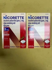 2 New Nicorette Nicotine Gum 2mg Cinnamon Surge - 100 Pieces Each Exp. 09/2027+