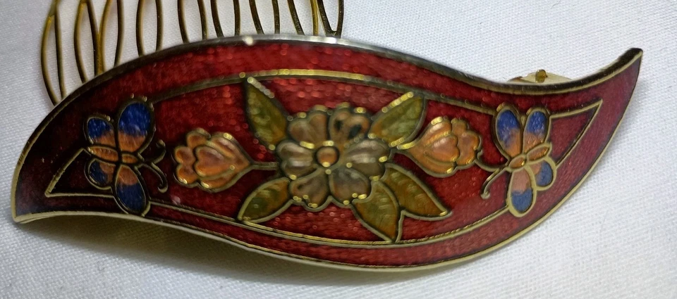 Peine de pelo y pasador Cloisonne - floral - mariposas  Foto 3 de 4
