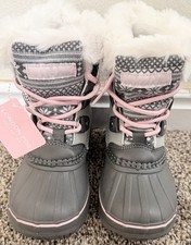 New LONDON FOG Tottenham Cold Weather SNOW BOOTS Kids Size 11 Grey Pink