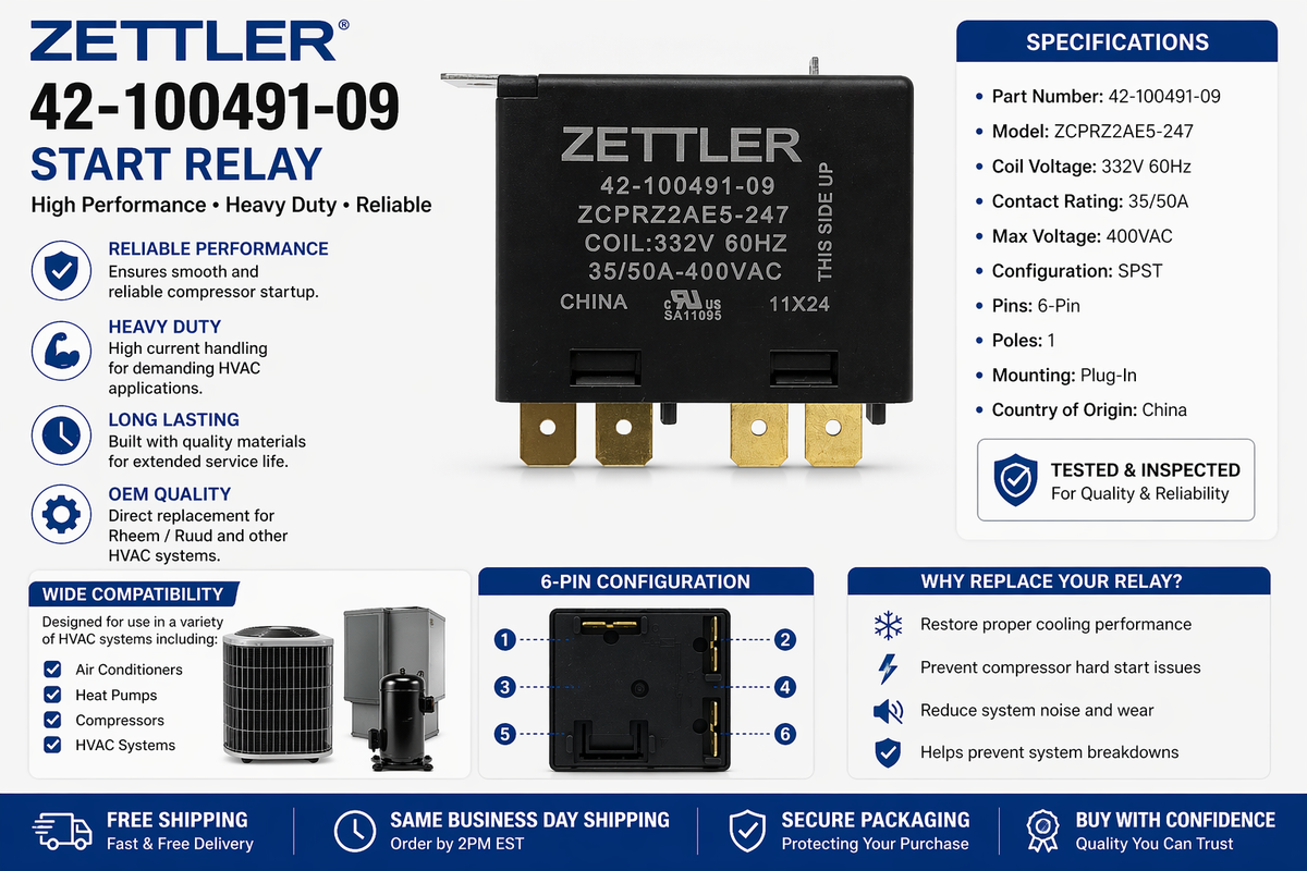 Zettler 42-100491-09 HVAC Start Relay 332V Coil 35/50A 400VAC AC