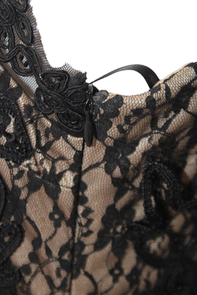 Vestido de cóctel Sue Wong para mujer con cremallera lateral sin mangas cuello en V superpuesto de encaje negro 8P Foto 4 de 4