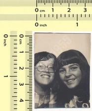 Two Girls Smiling – Glasses & Pattern Blouse – 1960s/70s Photo booth original