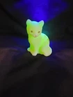 Fenton Custard Uranium Glass Decorated Cat 3 3/4" H  2 3/4" W Excellent Shape