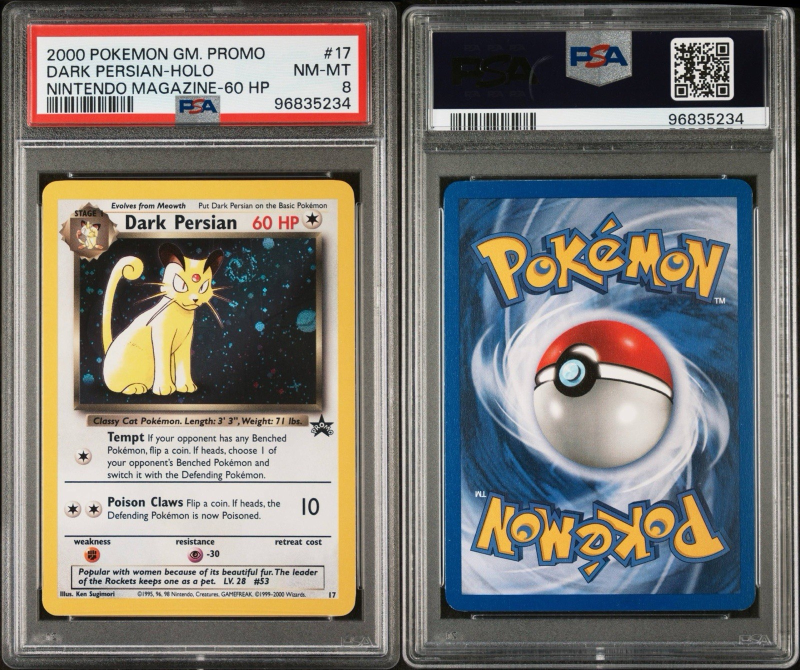 Pokemon Dark Persian 17 Black Star Promo Nintendo Magazine 2000 - PSA 8