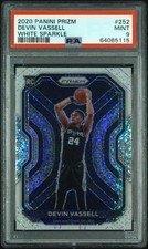 Devin Vassell 2020-21 Panini Prizm White Sparkle Rookie #252 RC SSP Spurs PSA 9