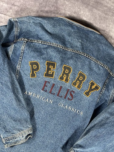 Perry Ellis Jacket Mens XL Blue Denim Chore VTG 90s Y2K - Picture 5 of 9