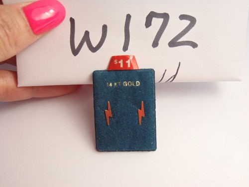 Solid 14kt Yellow Gold Lightning Bolt Stud Earrings Small Dainty Earrings New - Picture 8 of 21