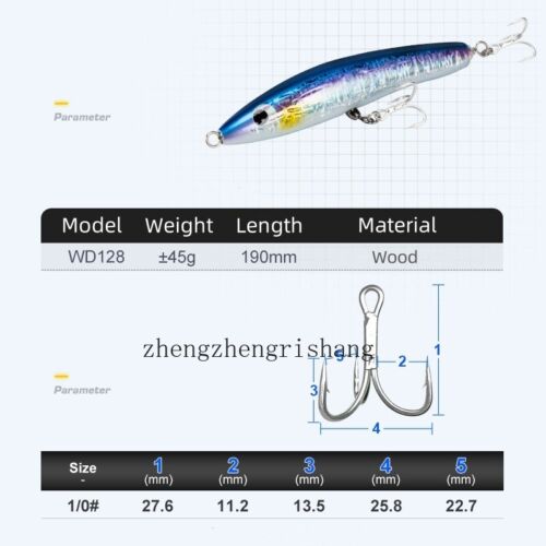 1pc Trolling Wooden GT Popper Trolling Saltwater Big Game Topwater Lure 19cm/45g - Picture 3 of 26