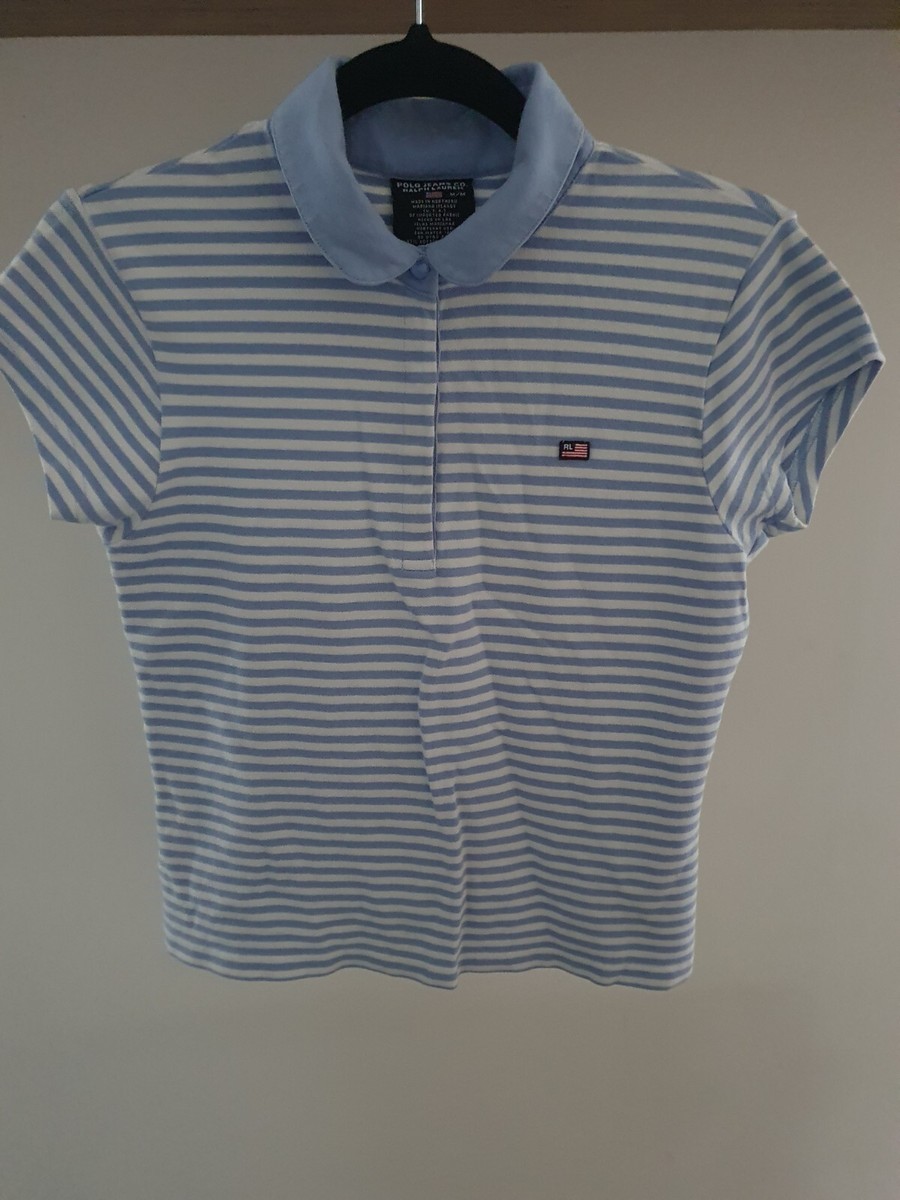 Polo Jeans Ralph Lauren Blue Womens Short Sleeved Striped Polo